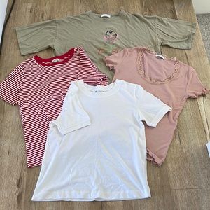 Total 4 shirts (1 oversized , 2 zaras and 1 red stripe)